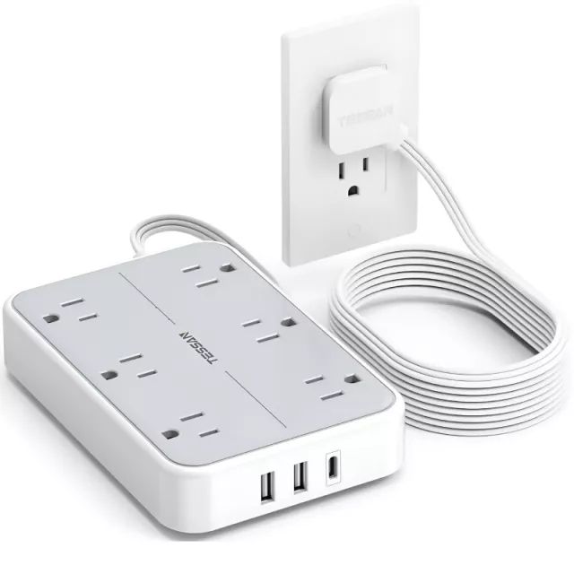 10FT Flat Extension Cord Power Strip with 6 Outlets